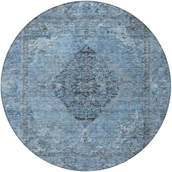 8' Denim Blue And Gray Round Medallion Washable Indoor Outdoor Area Rug Photo 3