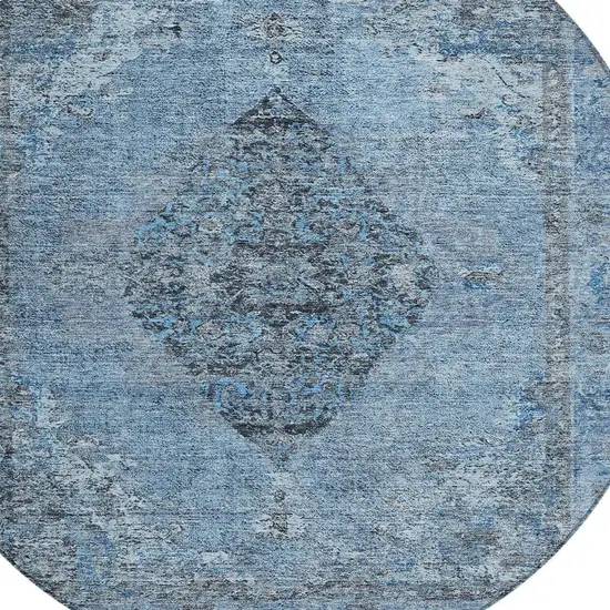 8' Denim Blue And Gray Round Medallion Washable Indoor Outdoor Area Rug Photo 8
