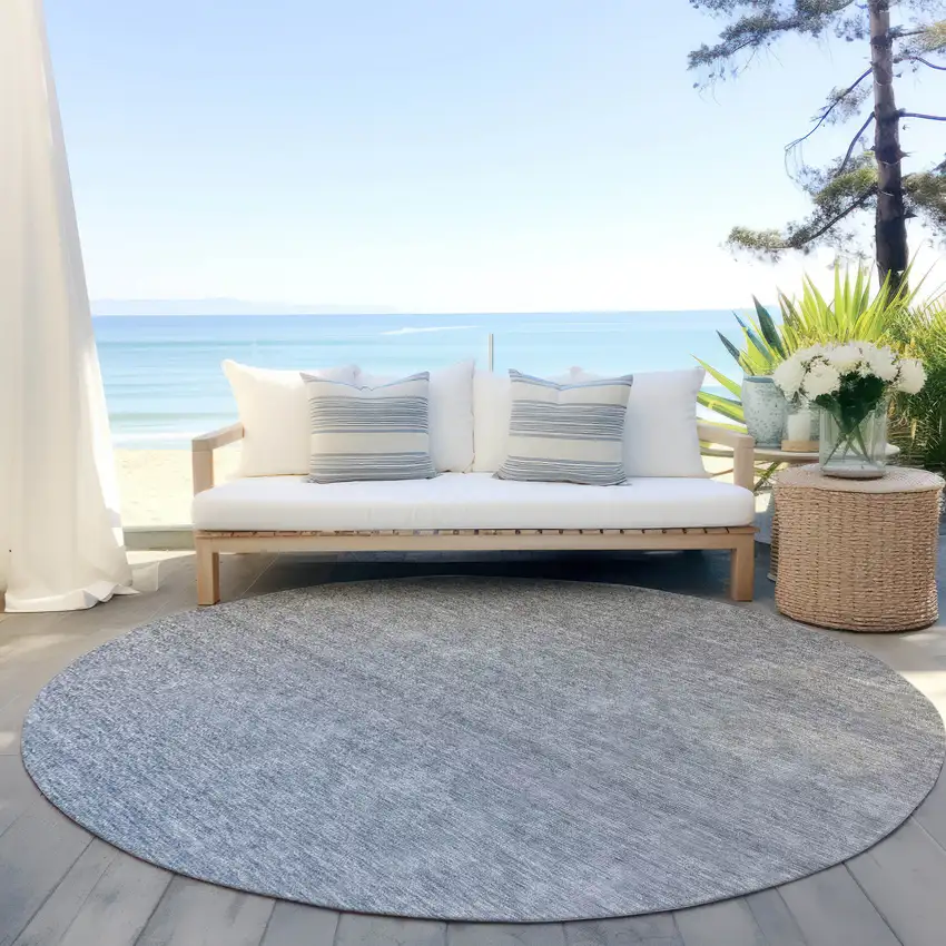 8' Denim Blue And Gray Round Ombre Washable Indoor Outdoor Area Rug Photo 6