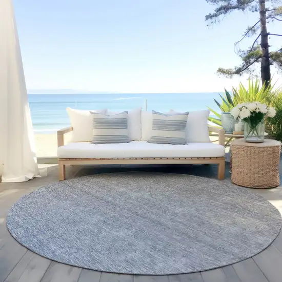 8' Denim Blue And Gray Round Ombre Washable Indoor Outdoor Area Rug Photo 6