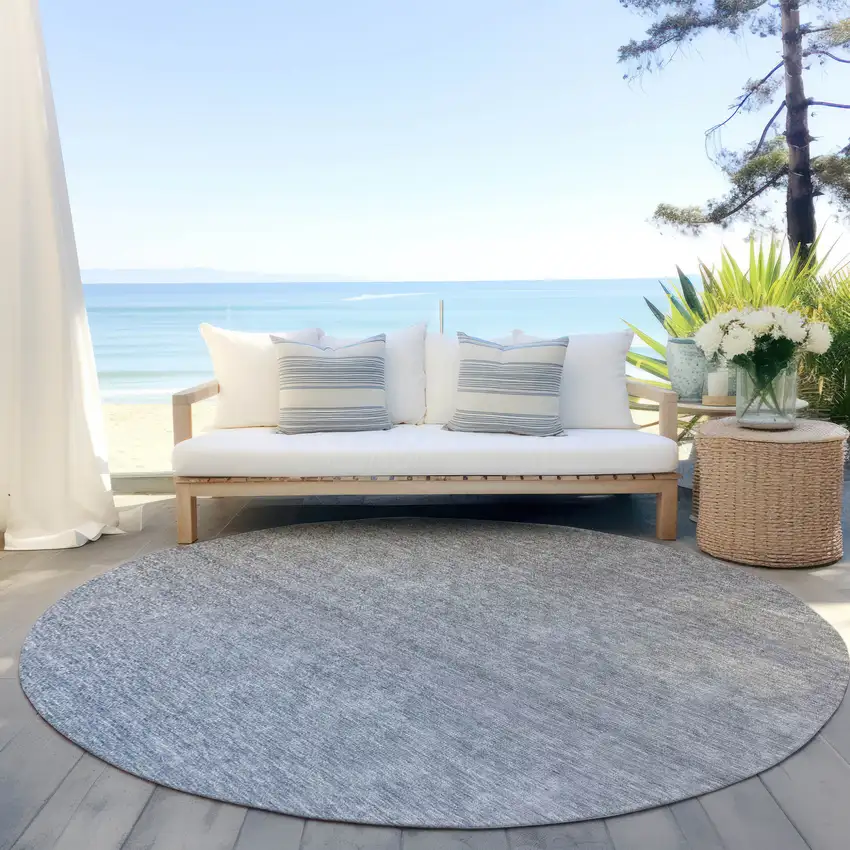 8' Denim Blue And Gray Round Ombre Washable Indoor Outdoor Area Rug Photo 6