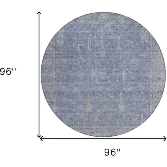 8' Denim Blue And Gray Round Oriental Washable Indoor Outdoor Area Rug Photo 9