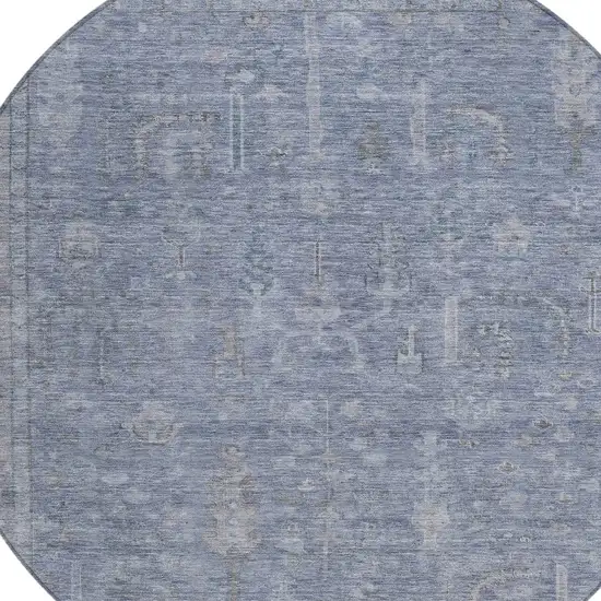 8' Denim Blue And Gray Round Oriental Washable Indoor Outdoor Area Rug Photo 5