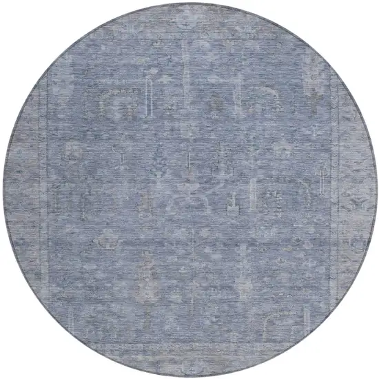 8' Denim Blue And Gray Round Oriental Washable Indoor Outdoor Area Rug Photo 2