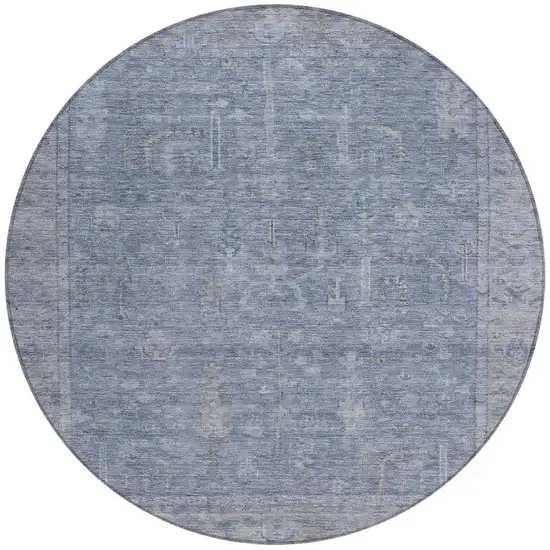 8' Denim Blue And Gray Round Oriental Washable Indoor Outdoor Area Rug Photo 6