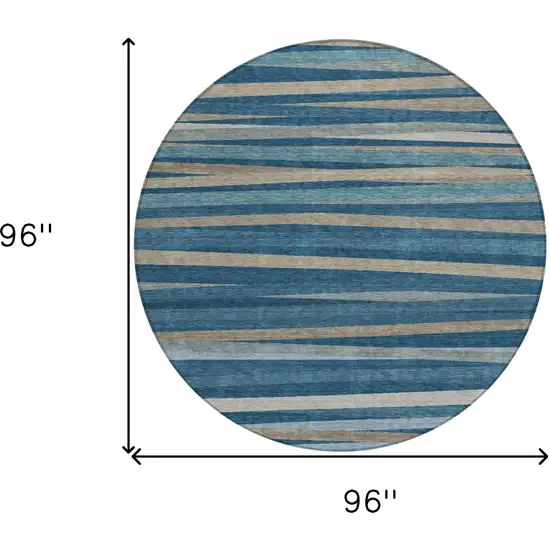 8' Denim Blue And Gray Round Striped Washable Indoor Outdoor Area Rug Photo 3