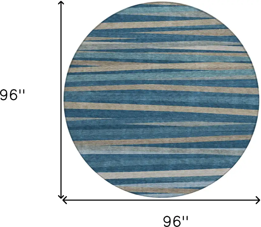 8' Denim Blue And Gray Round Striped Washable Indoor Outdoor Area Rug Photo 3