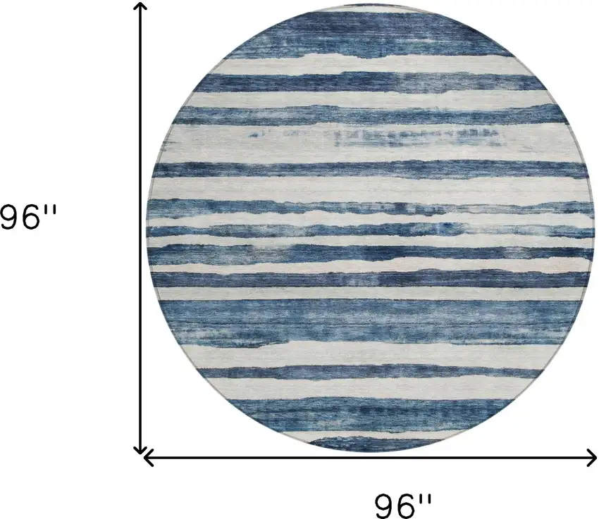 8' Denim Blue And Gray Round Striped Washable Indoor Outdoor Area Rug Photo 3