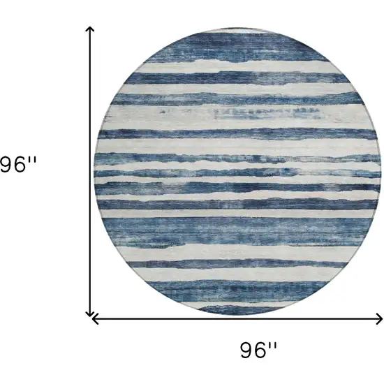8' Denim Blue And Gray Round Striped Washable Indoor Outdoor Area Rug Photo 3