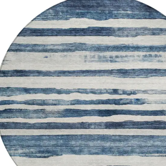 8' Denim Blue And Gray Round Striped Washable Indoor Outdoor Area Rug Photo 5
