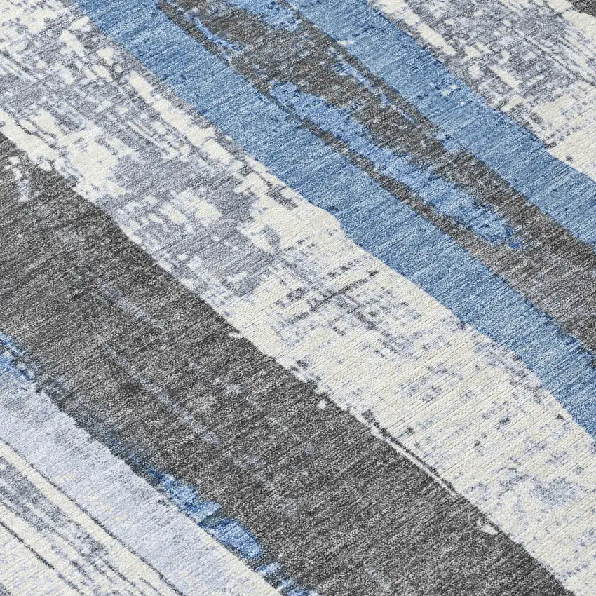 8' Denim Blue And Gray Round Striped Washable Indoor Outdoor Area Rug Photo 9
