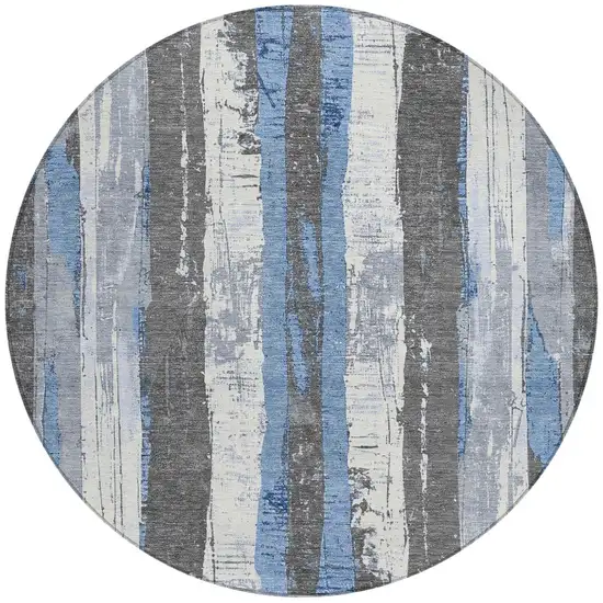 8' Denim Blue And Gray Round Striped Washable Indoor Outdoor Area Rug Photo 3