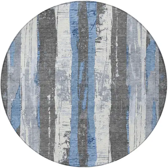 8' Denim Blue And Gray Round Striped Washable Indoor Outdoor Area Rug Photo 4