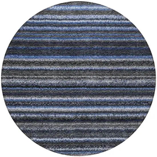 8' Denim Blue And Gray Round Striped Washable Indoor Outdoor Area Rug Photo 5
