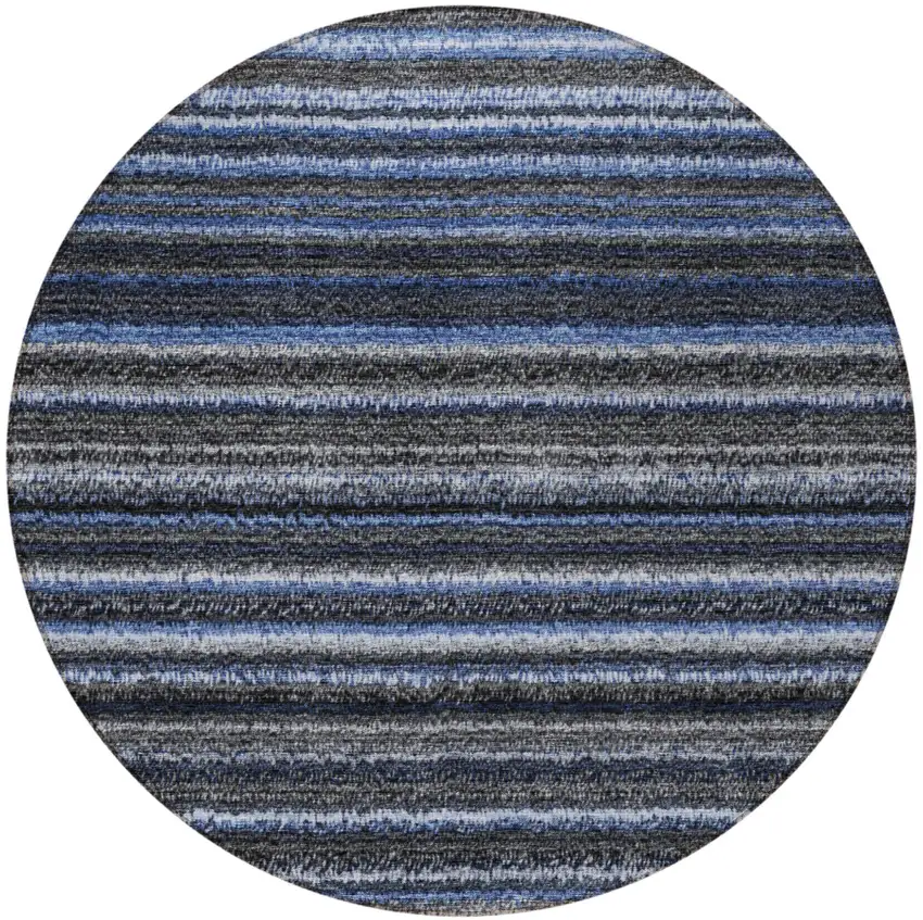8' Denim Blue And Gray Round Striped Washable Indoor Outdoor Area Rug Photo 5