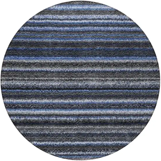 8' Denim Blue And Gray Round Striped Washable Indoor Outdoor Area Rug Photo 5
