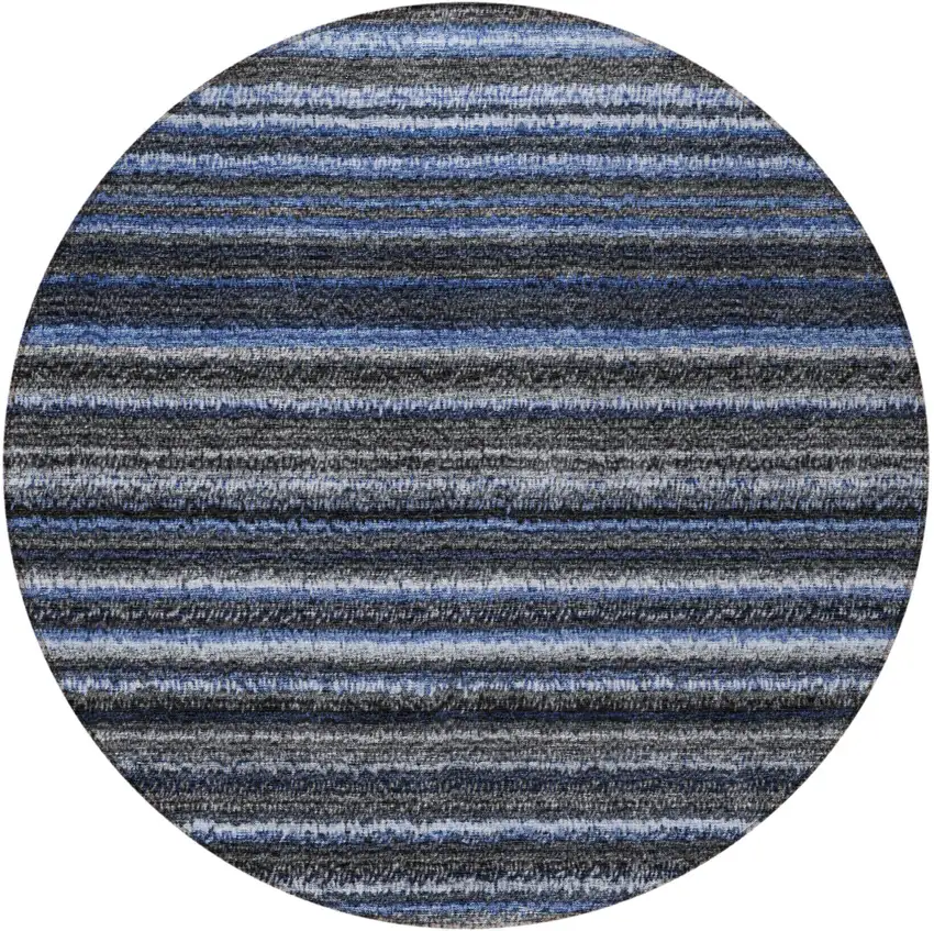 8' Denim Blue And Gray Round Striped Washable Indoor Outdoor Area Rug Photo 5