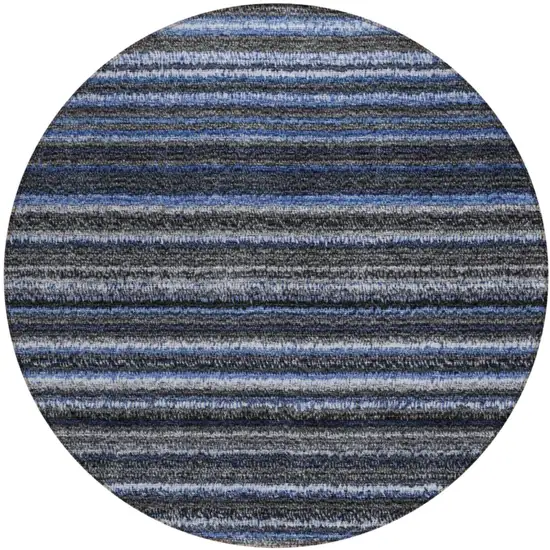 8' Denim Blue And Gray Round Striped Washable Indoor Outdoor Area Rug Photo 2