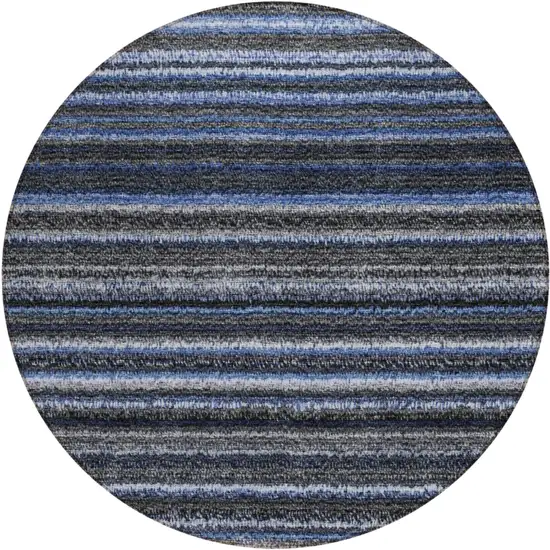 8' Denim Blue And Gray Round Striped Washable Indoor Outdoor Area Rug Photo 2