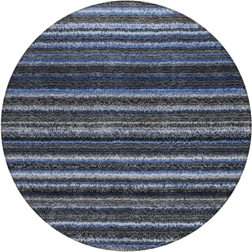 8' Denim Blue And Gray Round Striped Washable Indoor Outdoor Area Rug Photo 2
