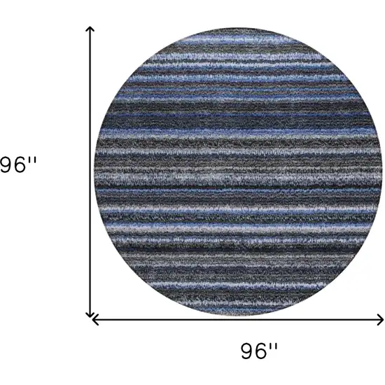 8' Denim Blue And Gray Round Striped Washable Indoor Outdoor Area Rug Photo 3