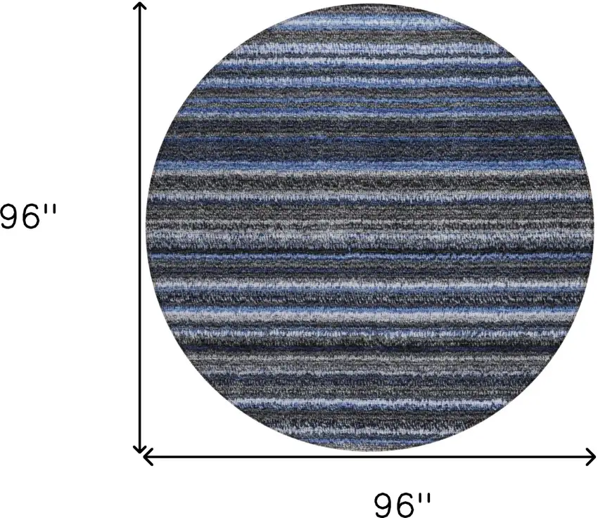 8' Denim Blue And Gray Round Striped Washable Indoor Outdoor Area Rug Photo 3