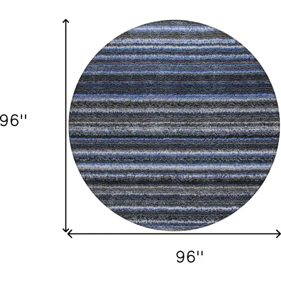 8' Denim Blue And Gray Round Striped Washable Indoor Outdoor Area Rug Photo 3