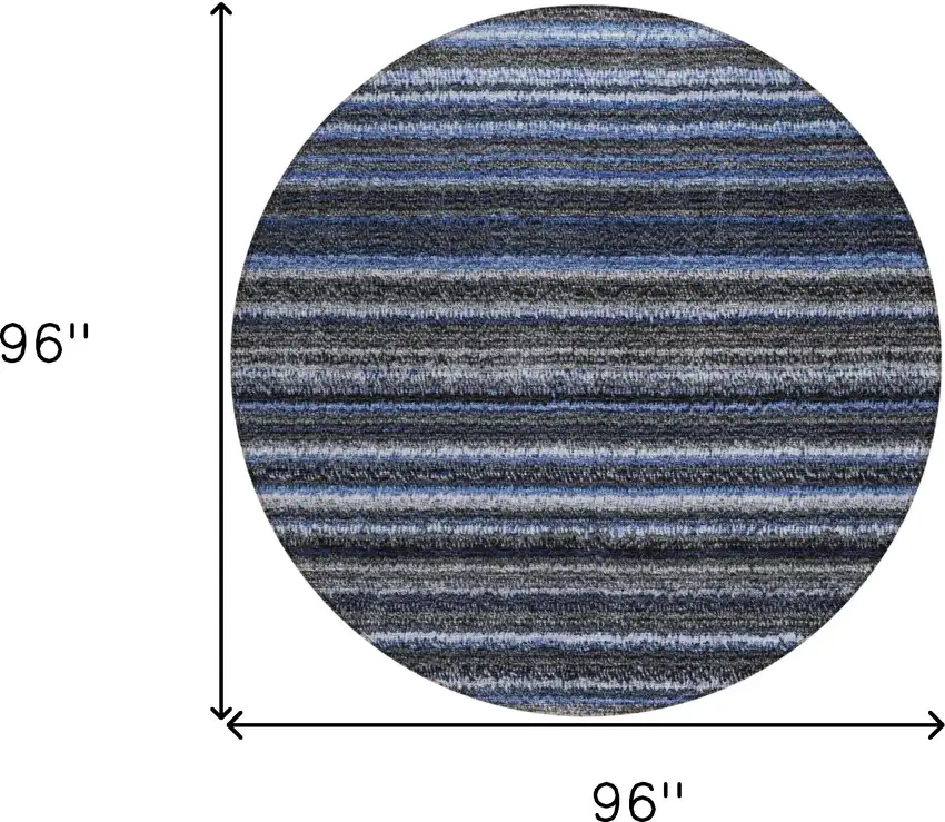 8' Denim Blue And Gray Round Striped Washable Indoor Outdoor Area Rug Photo 3