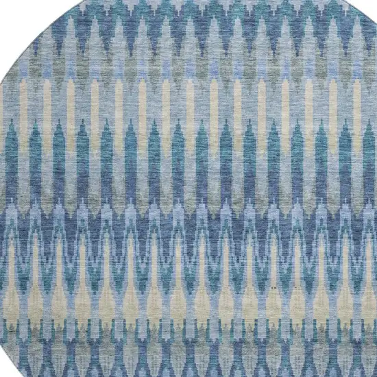 8' Denim Blue And Gray Southwestern Washable Round Rug With UV Protection Photo 3