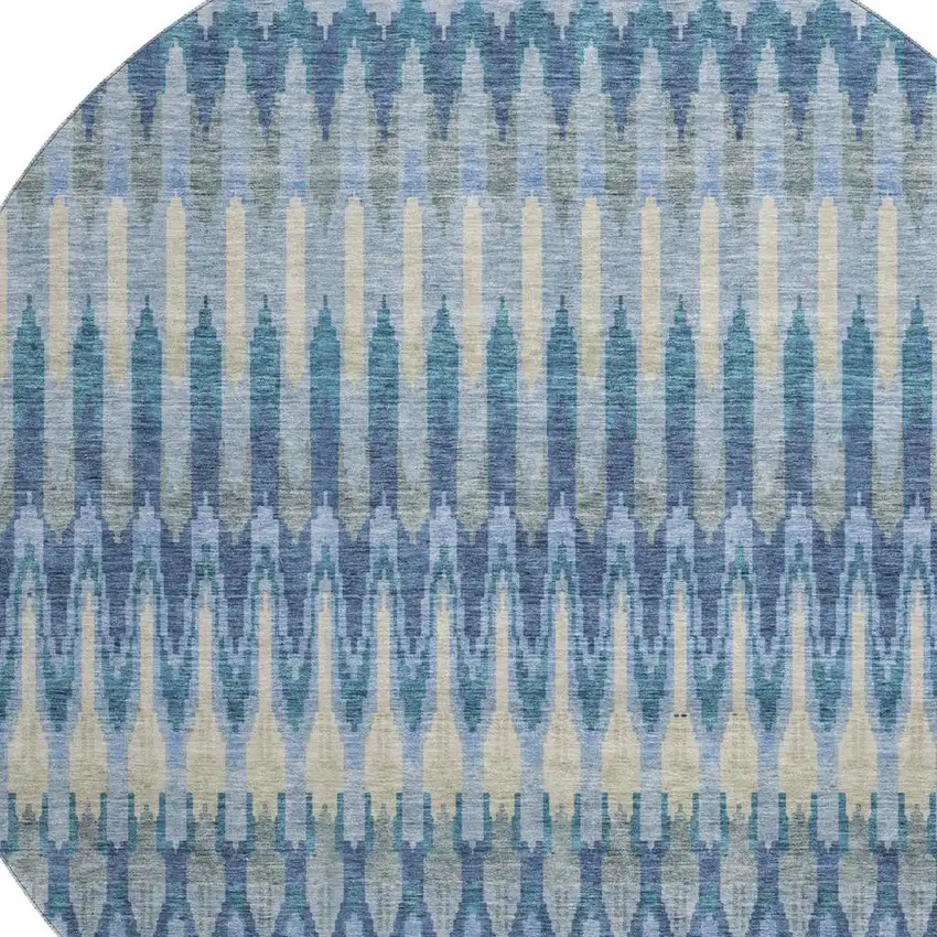 8' Denim Blue And Gray Southwestern Washable Round Rug With UV Protection Photo 3