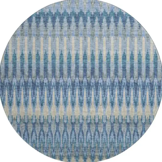 8' Denim Blue And Gray Southwestern Washable Round Rug With UV Protection Photo 4