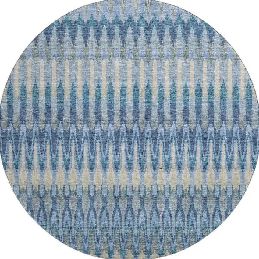8' Denim Blue And Gray Southwestern Washable Round Rug With UV Protection Photo 4