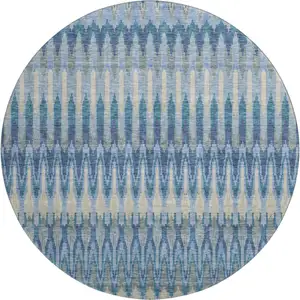 Photo of 8' Denim Blue And Gray Southwestern Washable Round Rug With UV Protection