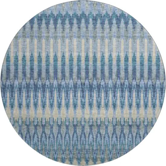 8' Denim Blue And Gray Southwestern Washable Round Rug With UV Protection Photo 1