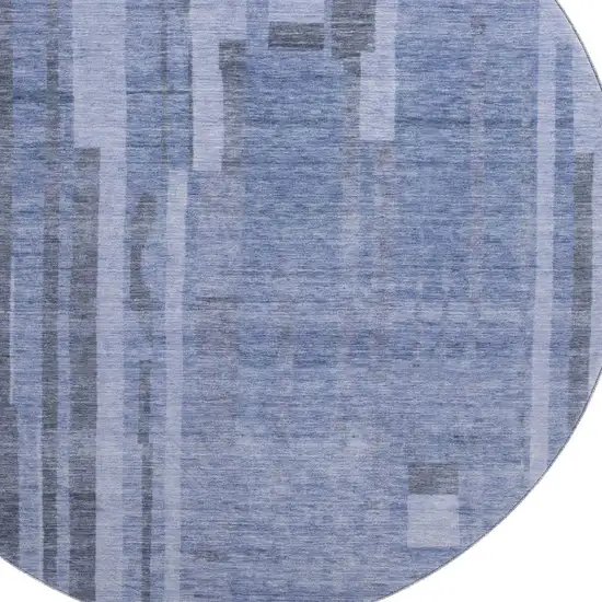 8' Denim Blue And Gray Striped Washable Round Rug With UV Protection Photo 2