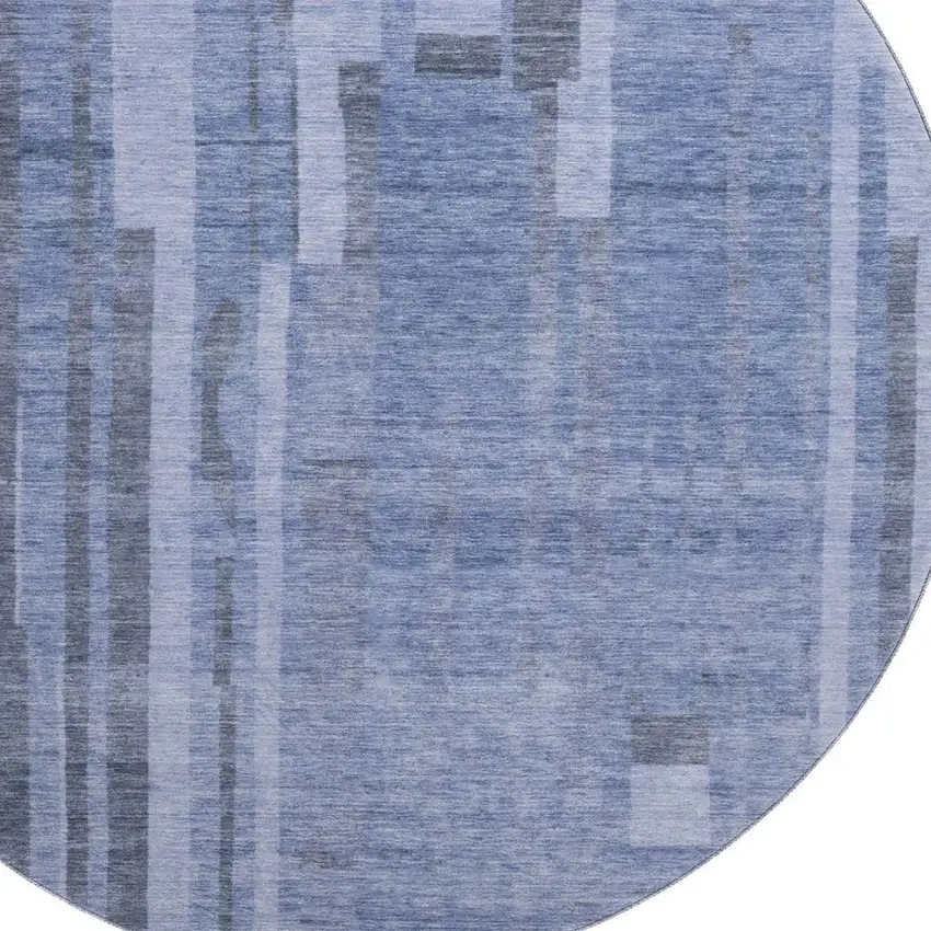 8' Denim Blue And Gray Striped Washable Round Rug With UV Protection Photo 2