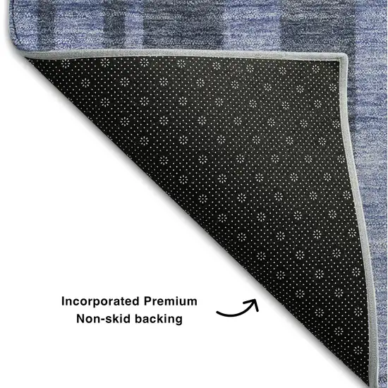 8' Denim Blue And Gray Striped Washable Round Rug With UV Protection Photo 5