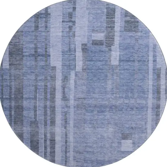 8' Denim Blue And Gray Striped Washable Round Rug With UV Protection Photo 3