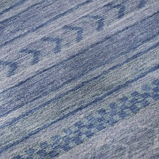 8' Denim Blue And Gray Striped Washable Round Rug With UV Protection Photo 8