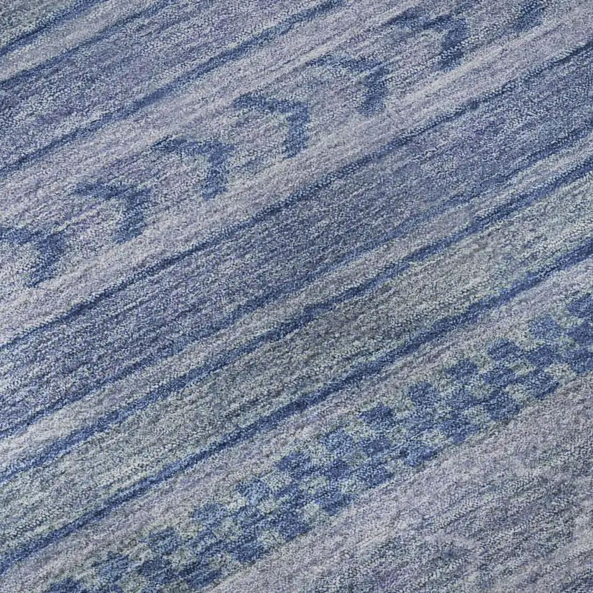 8' Denim Blue And Gray Striped Washable Round Rug With UV Protection Photo 8