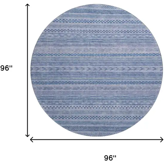 8' Denim Blue And Gray Striped Washable Round Rug With UV Protection Photo 9
