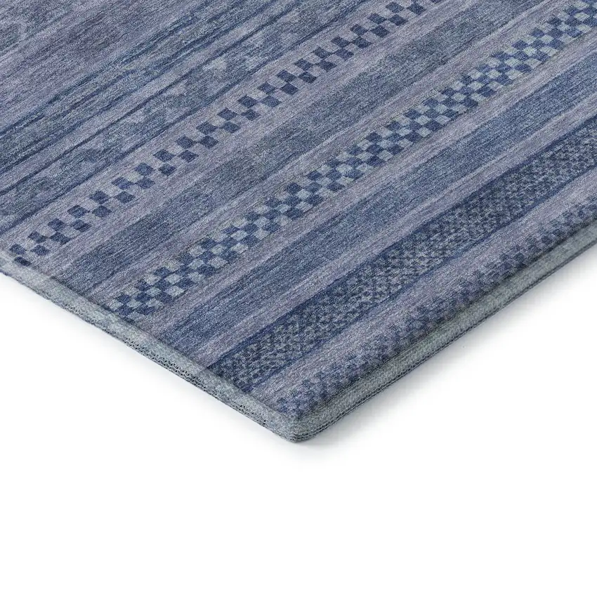 8' Denim Blue And Gray Striped Washable Round Rug With UV Protection Photo 7