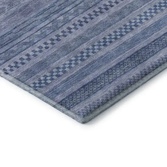 8' Denim Blue And Gray Striped Washable Round Rug With UV Protection Photo 7