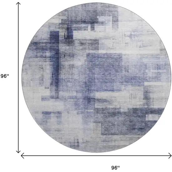 8' Denim Blue And Ivory Abstract Geometric Washable Round Rug With UV Protection Photo 9