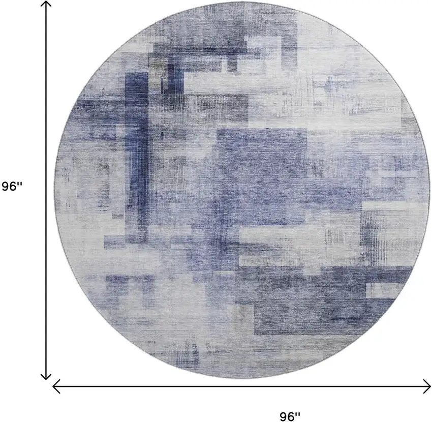 8' Denim Blue And Ivory Abstract Geometric Washable Round Rug With UV Protection Photo 9