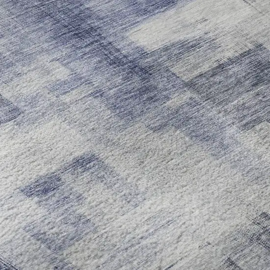 8' Denim Blue And Ivory Abstract Geometric Washable Round Rug With UV Protection Photo 8