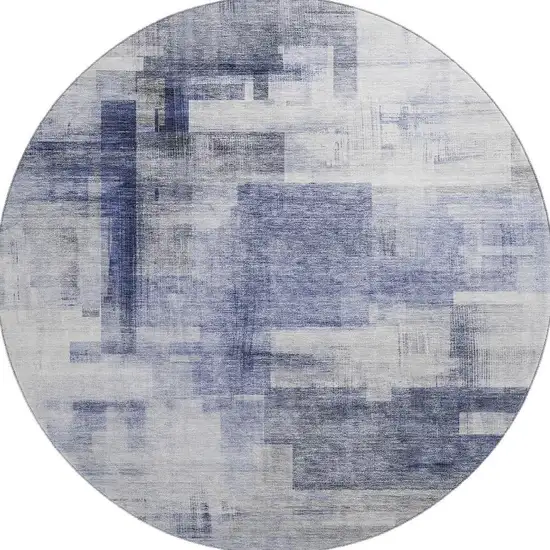 8' Denim Blue And Ivory Abstract Geometric Washable Round Rug With UV Protection Photo 3