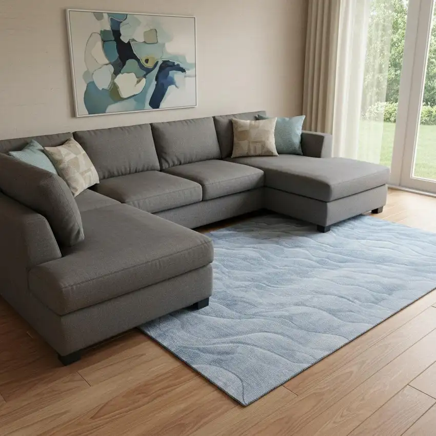 8' Denim Blue And Ivory Abstract Washable Area Rug With UV Protection Photo 2