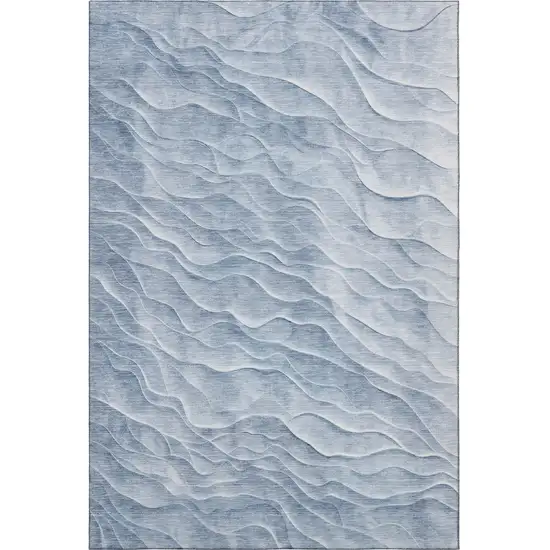 8' Denim Blue And Ivory Abstract Washable Area Rug With UV Protection Photo 3