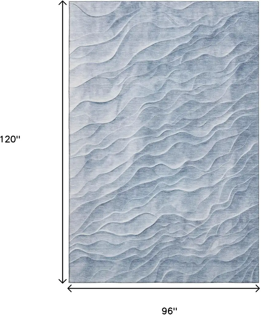 8' Denim Blue And Ivory Abstract Washable Area Rug With UV Protection Photo 8